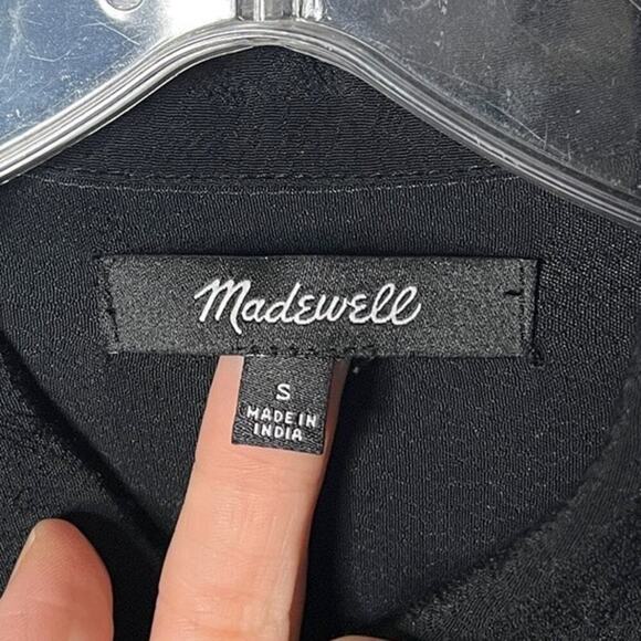Madewell Womens Central Drapey Shirt S Black Oversized Button Front Short Sleeve - Picture 6 of 8